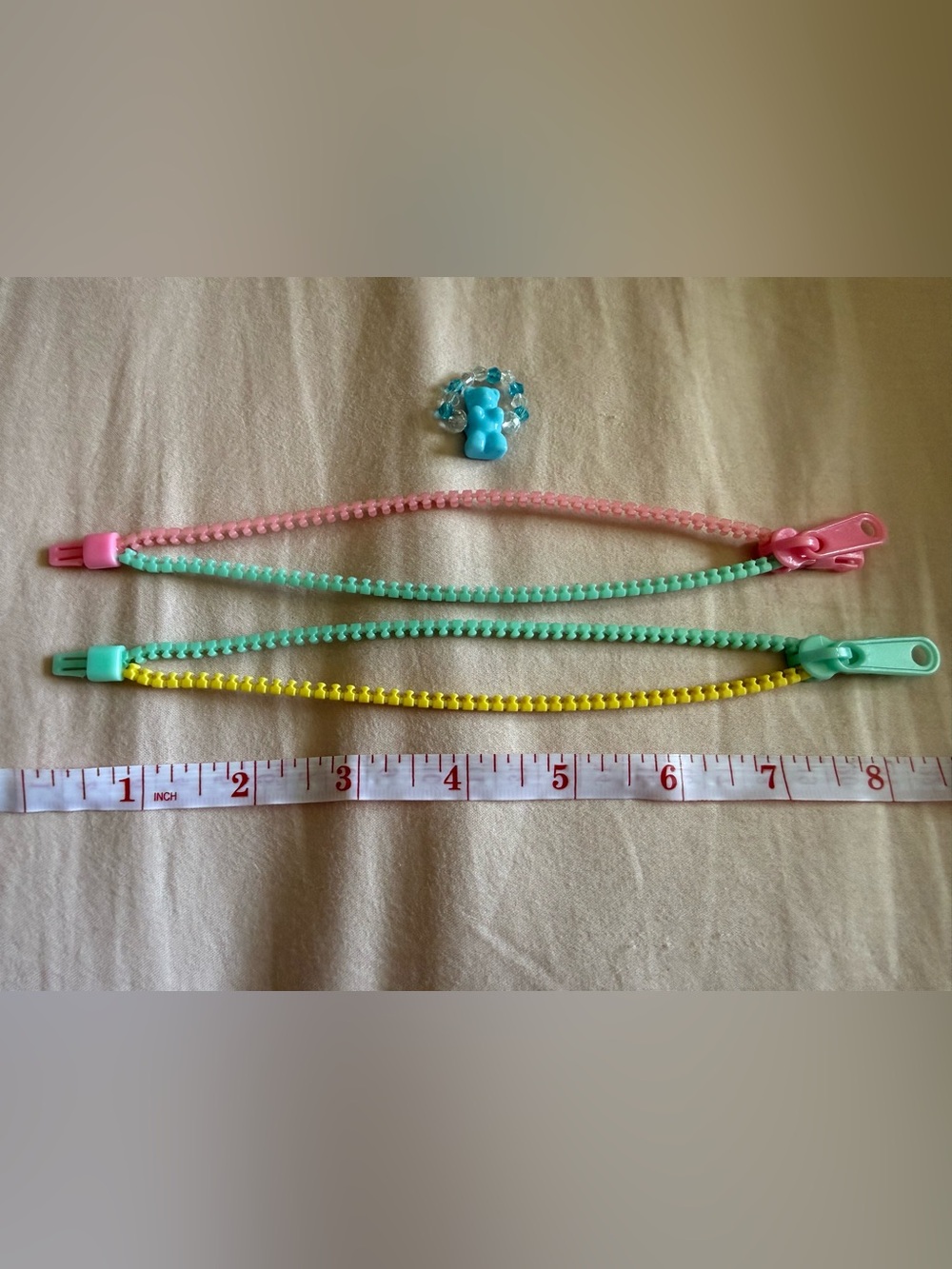 Pastel Zipper Bracelet Set + Blue Gummy Bear Ring Kawaii Rave Candycore Y2K Kids